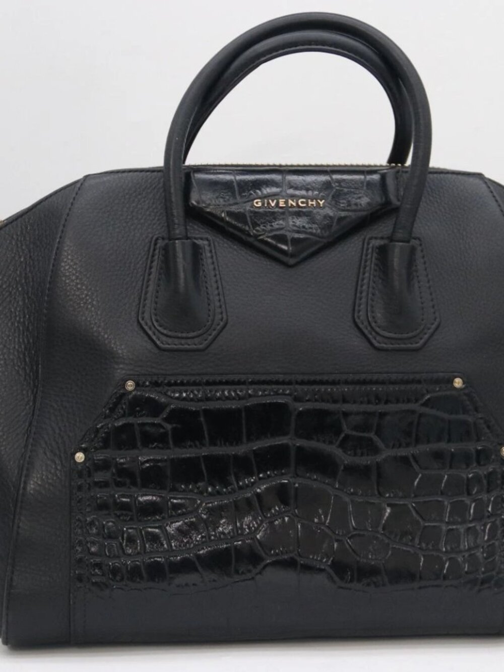 Givenchy Croc Embossed Medium Antigona Satchel - Black